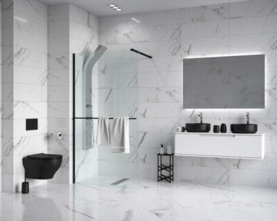 Walk-in CONCEPT MONTE PLUS 100x200cm crni mat ram 8mm staklo i držač peškira