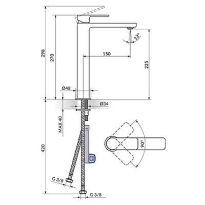 ROSAN S2 BLACK BATERIJA ZA LAVABO VISOKA CRNA MAT 230109B