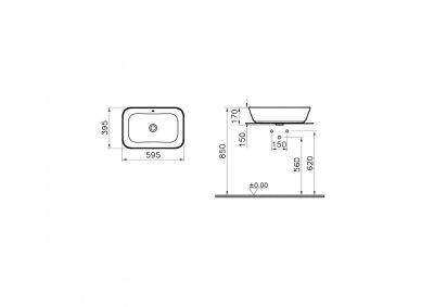 Lavabo nadgradni VITRA GEO 59,5×39,5cm sa prelivom