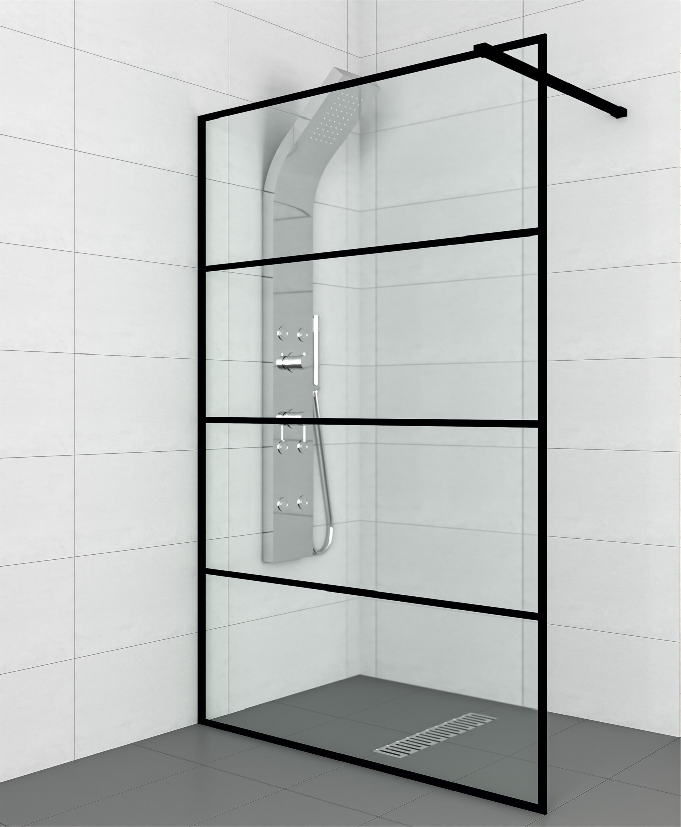 Stakleni paravan COPEN MONTE 800x2000 crni mat ram 8mm staklo - Slika 3