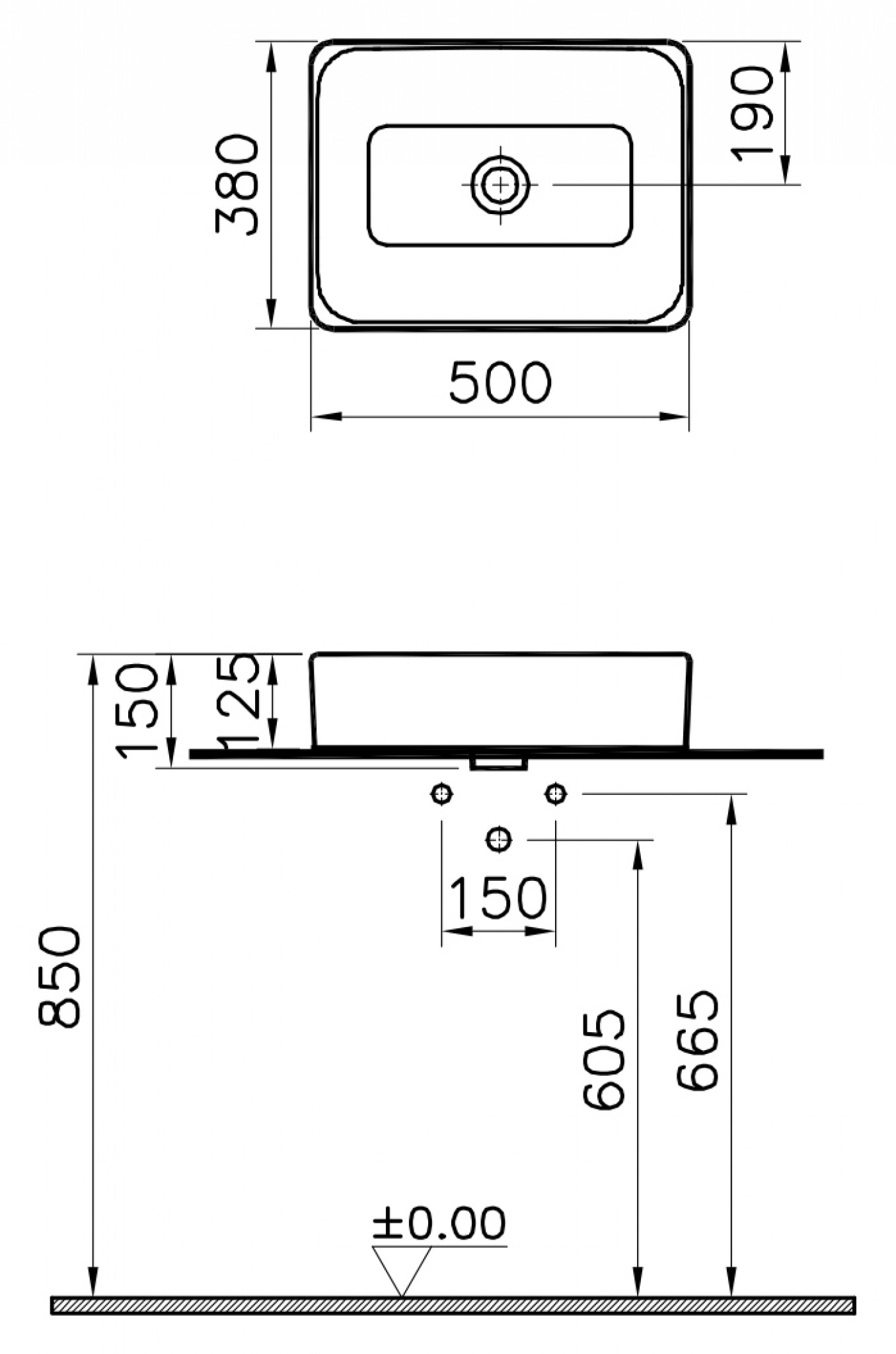 Lavabo nadgradni VITRA NUO 50x38cm - Slika 2