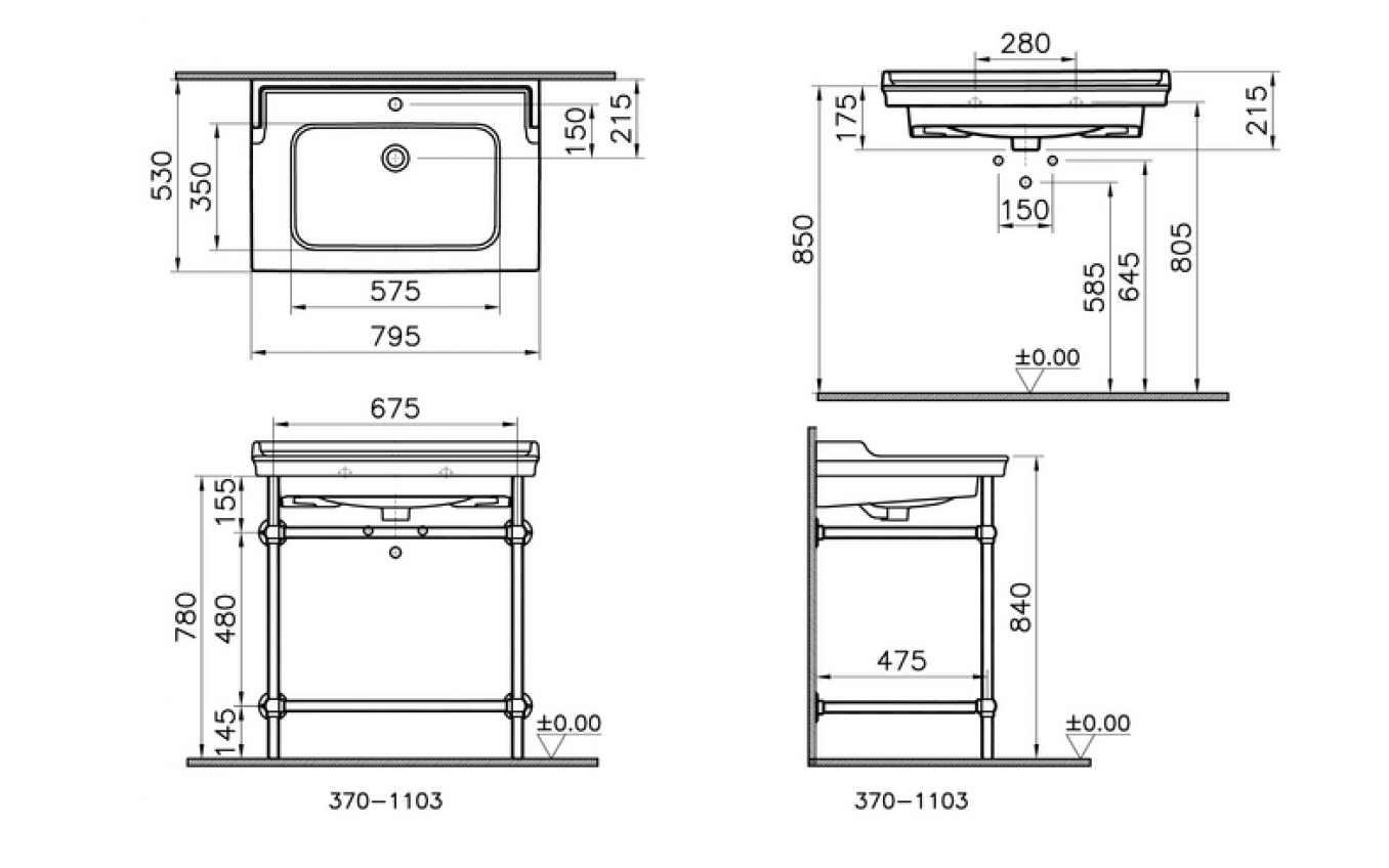 Lavabo VITRA VALARTE 80cm sa prelivom sa metalnim stalkom - Slika 3
