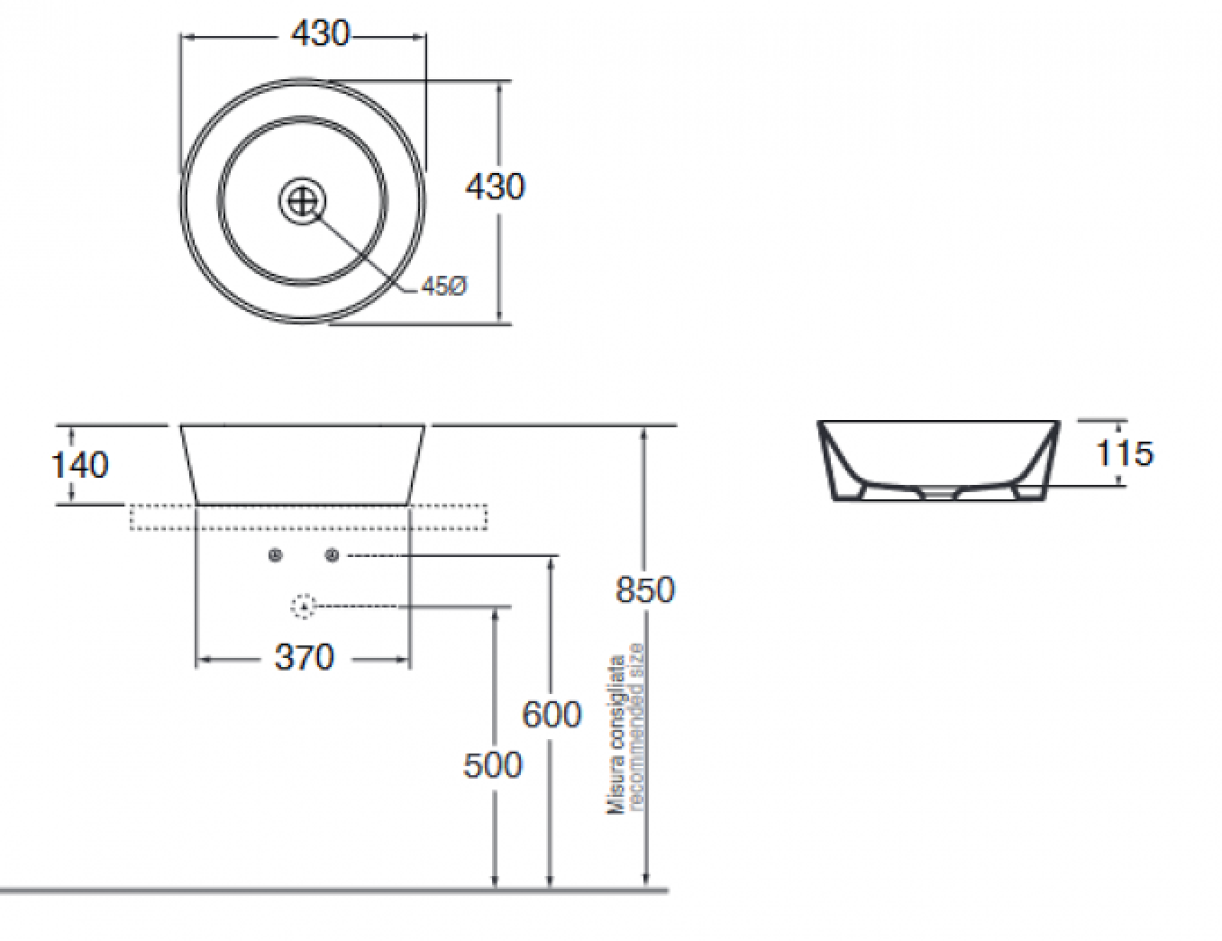 Lavabo AZZURRA FORMA 43cm crni - Slika 3