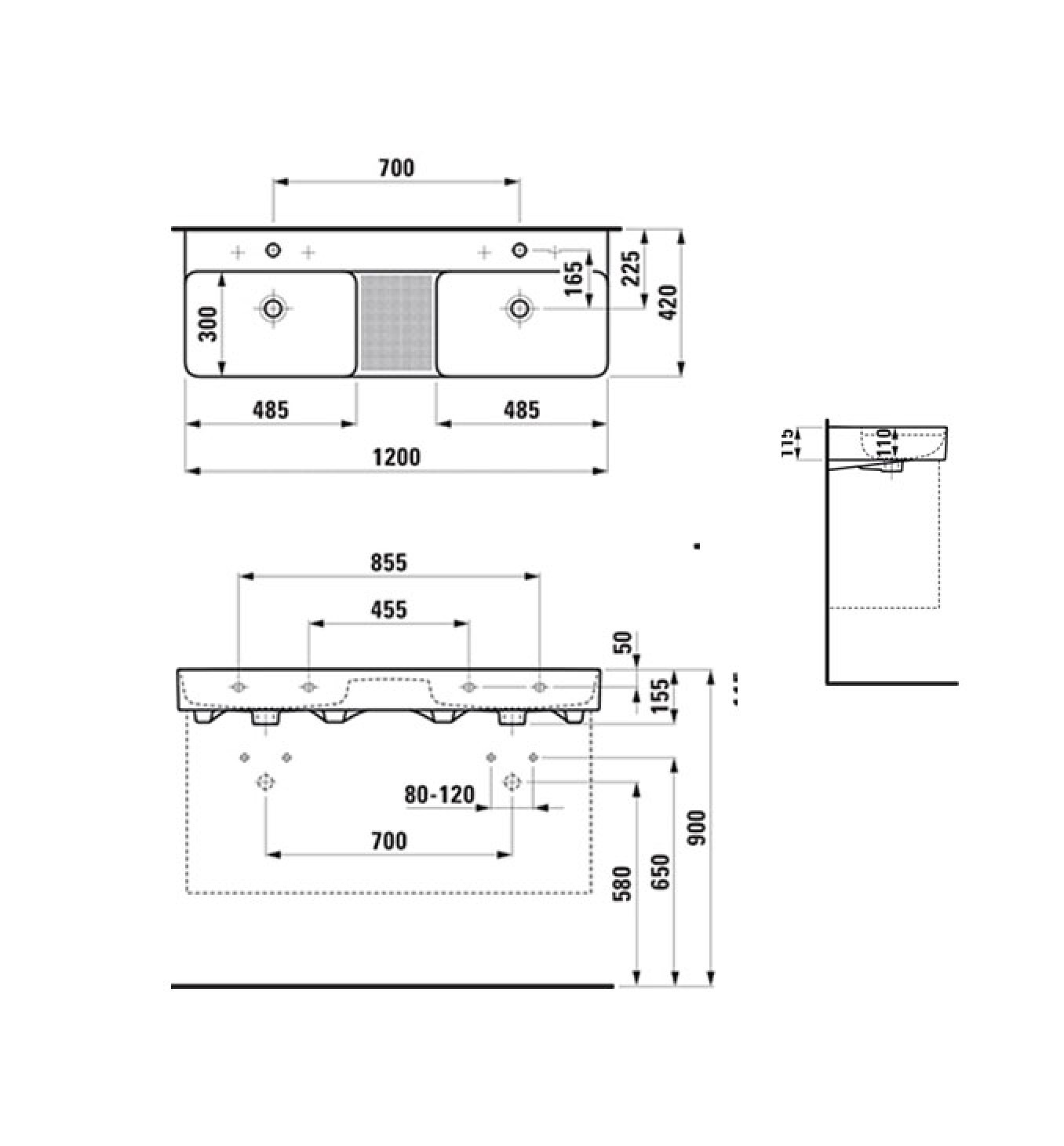 Lavabo LAUFEN VAL 120x42cm beli dupli sa rupom - Slika 7