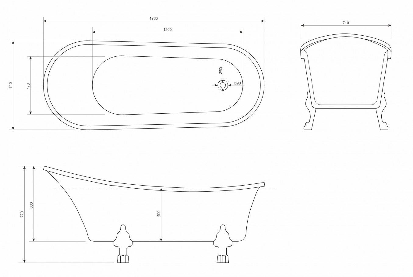Kada samostojeća COPEN SOPHIA 1760x710x770mm sjajna bela - Slika 2