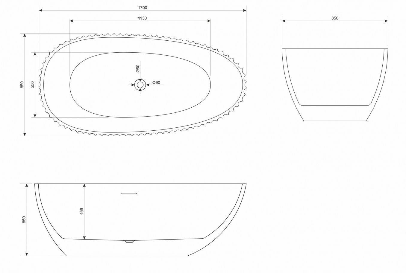 Kada samostojeća COPEN MARILYN 1700x850x580mm sjajna bela - Slika 2