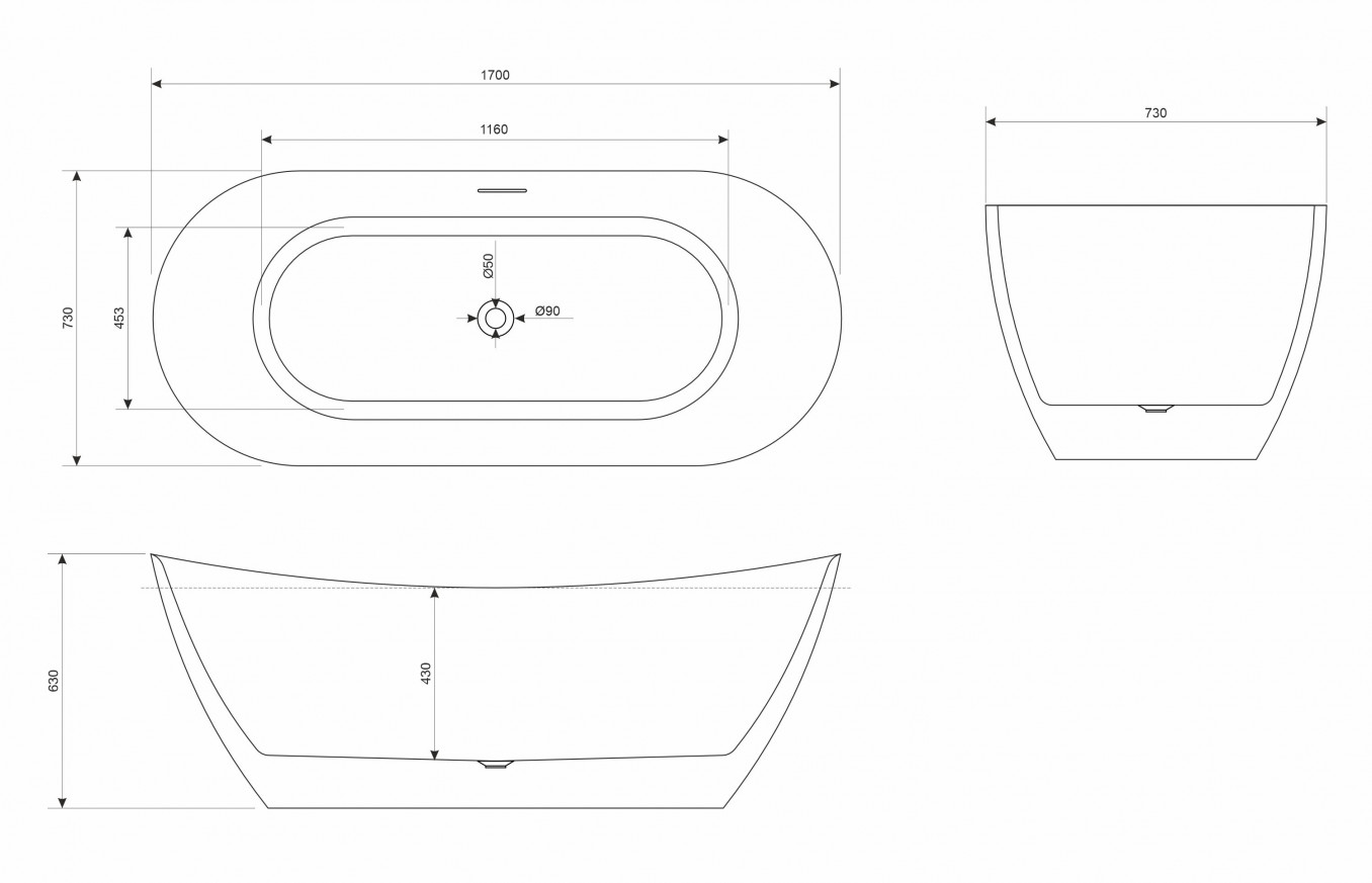 Kada samostojeća COPEN VIVIEN 1700x730x630mm sjajna bela - Slika 2