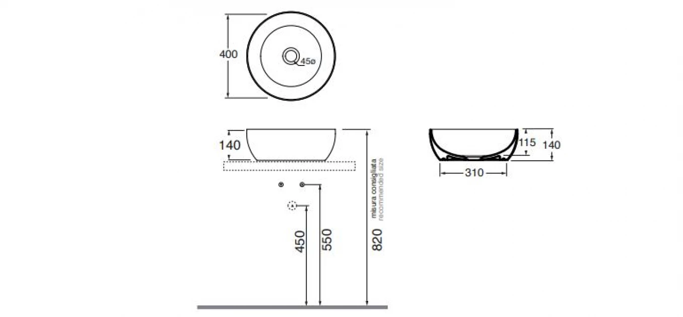 Lavabo AZZURRA CIRCLE 40cm rose gold - Slika 4