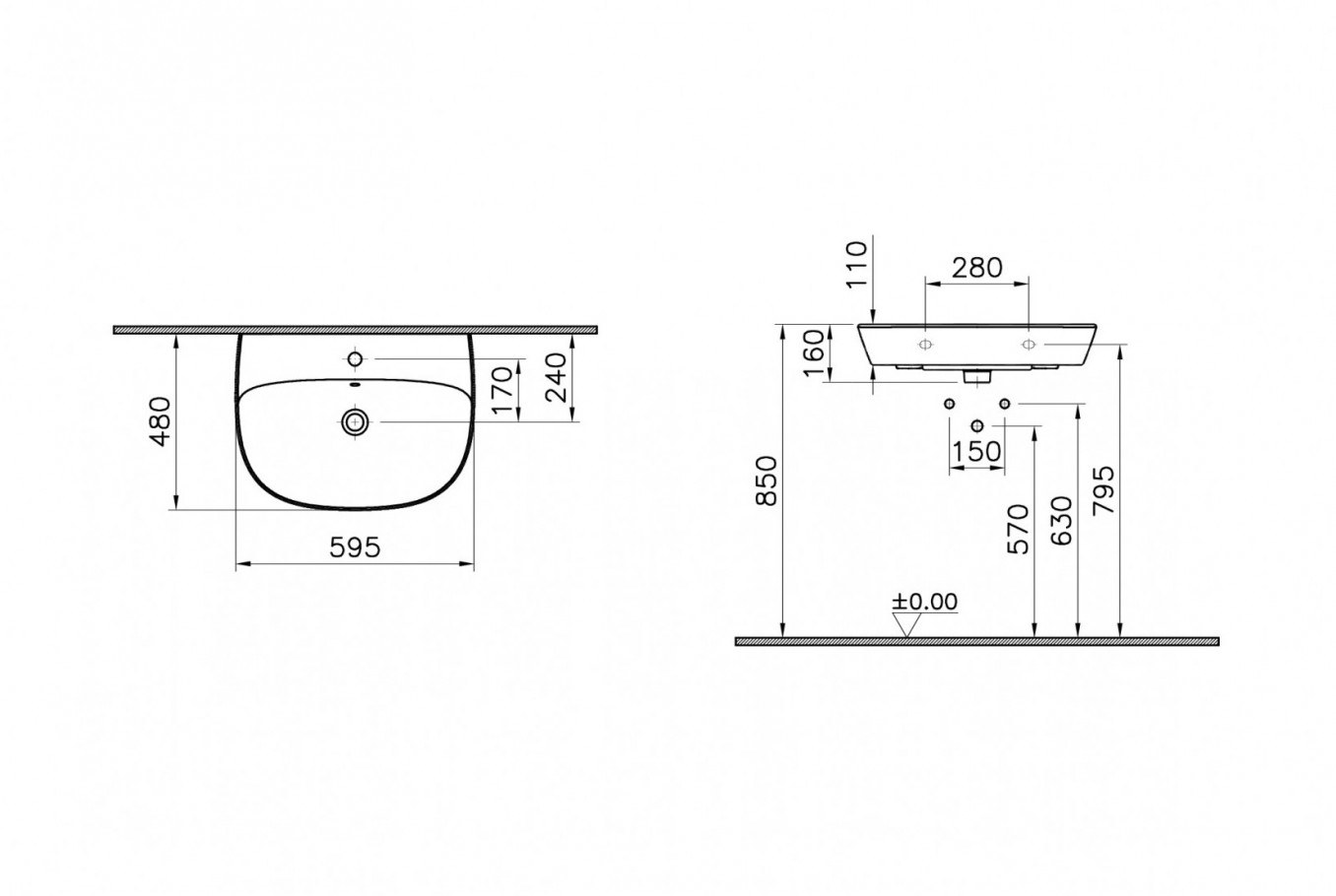 Lavabo VITRA ZENTRUM 60x48cm - Slika 2