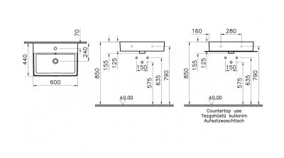 Lavabo nadgradni VITRA NUO 60x44cm sa prelivom sa otvorom za slavinu