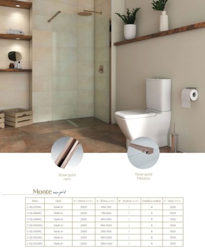 Walk-in COPEN MONTE 800×2000 8mm staklo. rose gold