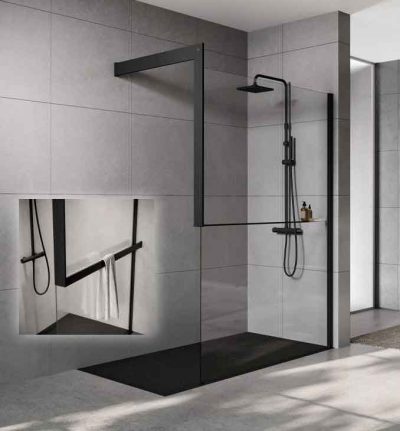 Walk-in NOVELINI KUADRA H120 sa desnim nosačem i policom matt black