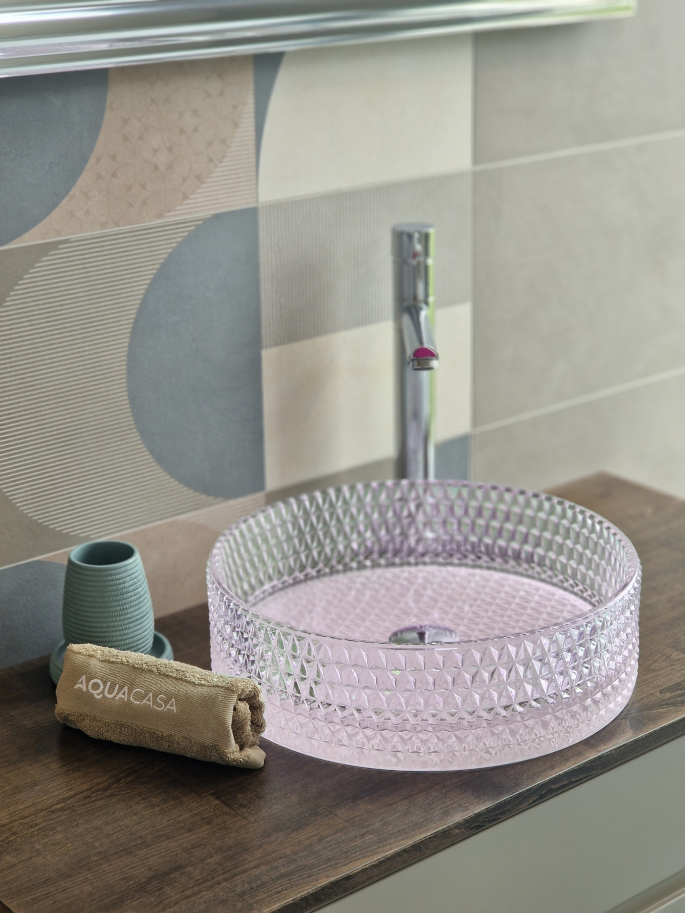 Stakleni lavabo COPEN nadgradni fi400x125mm roze dno - Slika 3