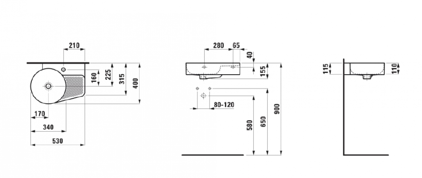Lavabo Laufen VAL 53x40 asimetričan - Slika 3