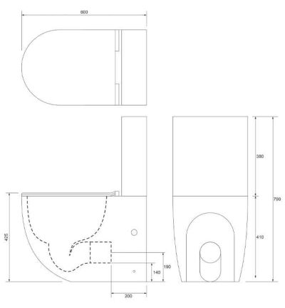 Monoblok PERLA rimless dark grey sa duroplast soft close wc daskom vario