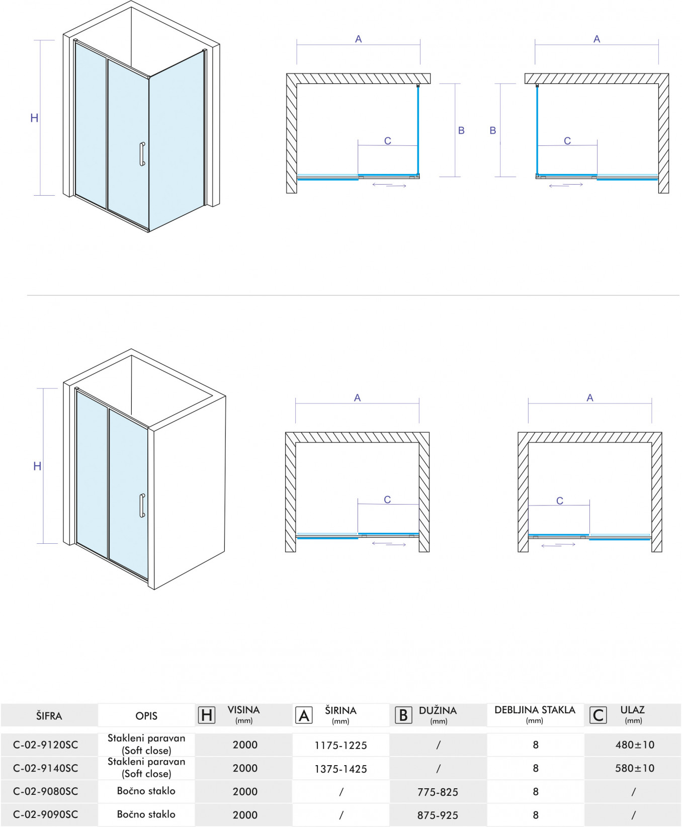Bočno staklo COPEN ALPHA 90x200cm 8mm staklo - Slika 5