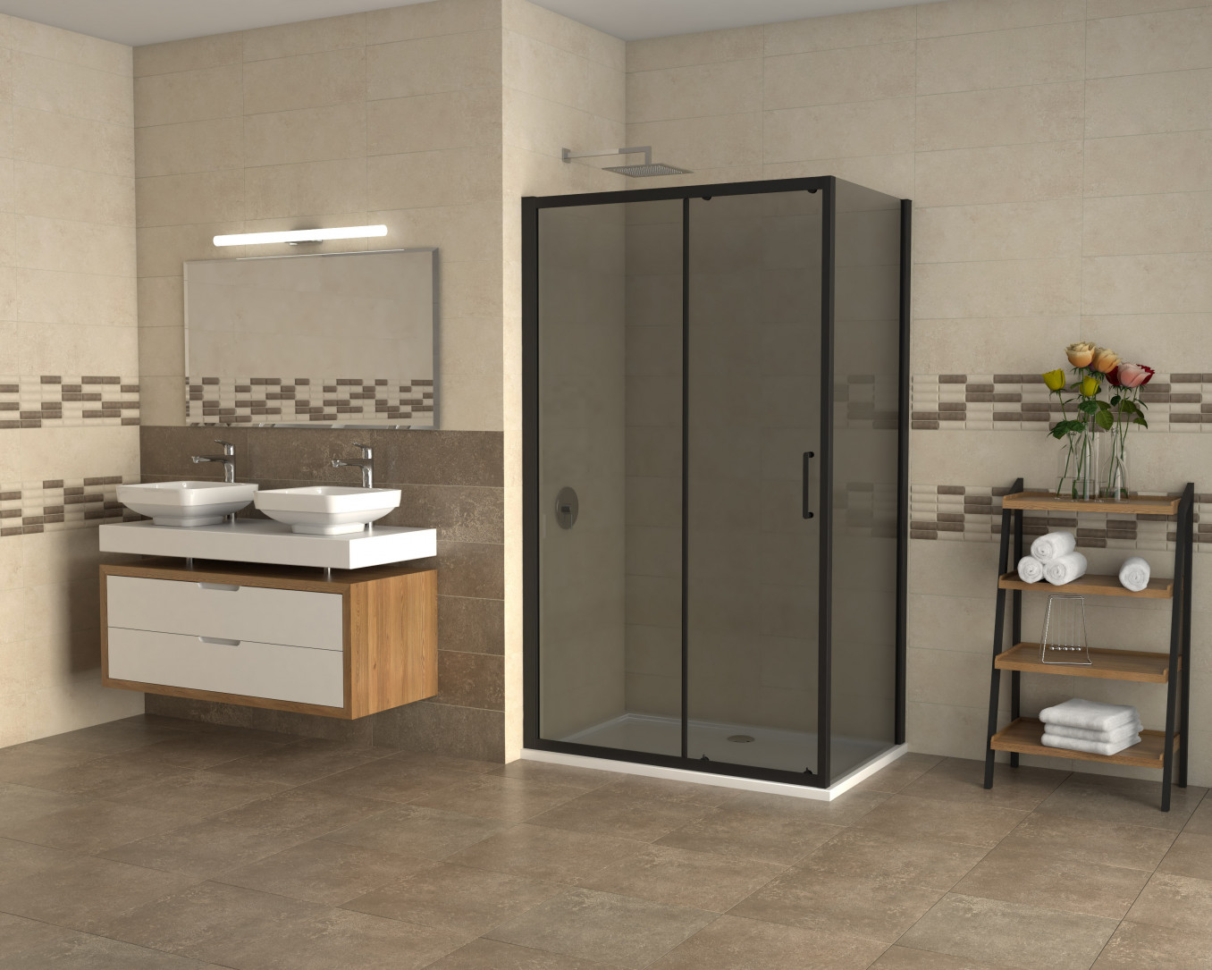 Stakleni paravan COPEN ATLAS BLACK 100x195cm tonirano staklo 6mm crni mat ram - Slika 6