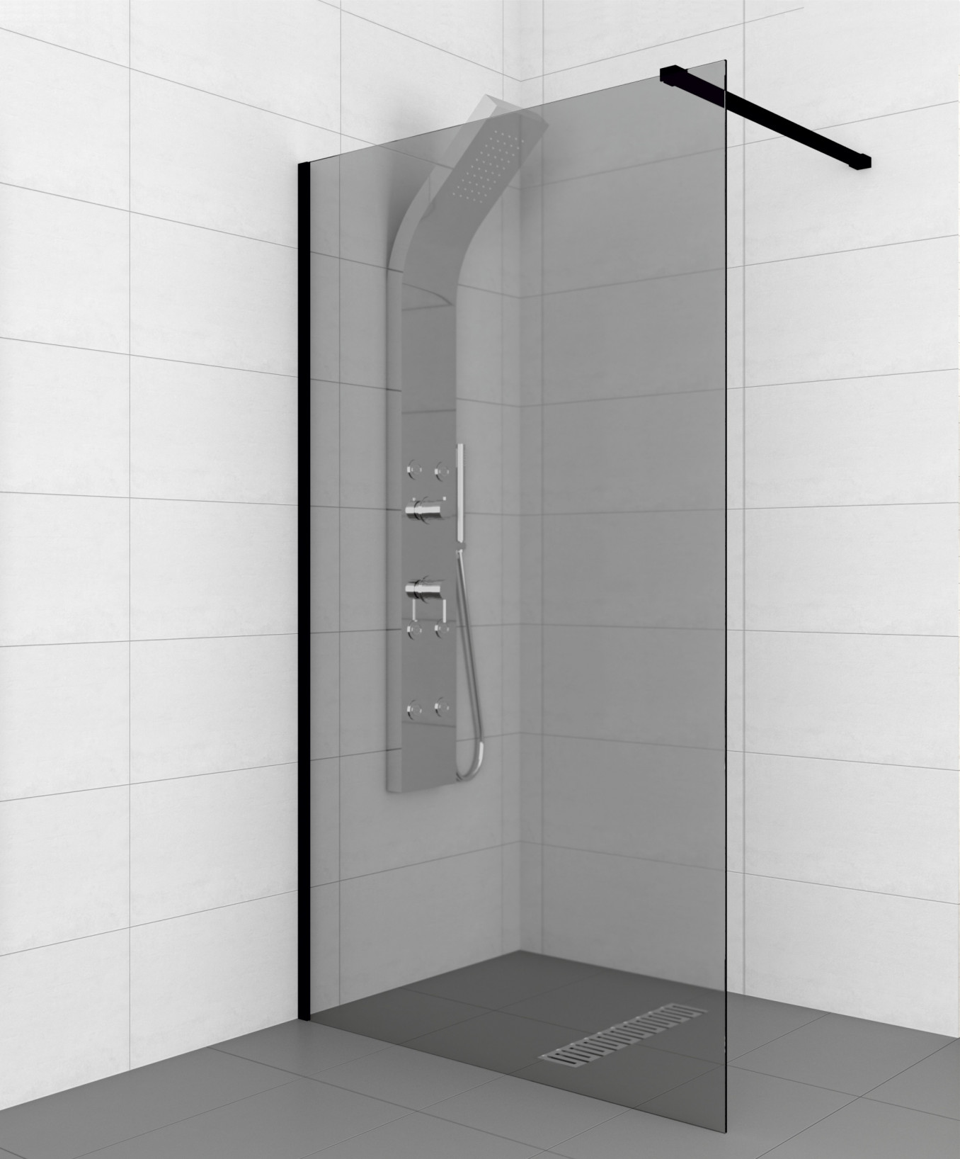 Walk-in COPEN MONTE DARK 90x200cm crni mat ram 8mm grey staklo - Slika 3