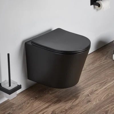 Konzolna wc šolja PURE compact rimless mat crna sa duroplast soft close wc daskom