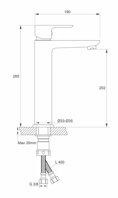 Baterija za lavabo MINOTTI STELA visoka mat crna