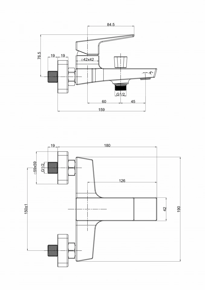 Baterija za kadu MINOTTI QUADRA NEW mat crna - Slika 2