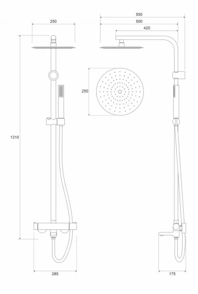 Baterija i usponski tuš sa izlivom COPEN NOOK brušeno zlato okrugli set