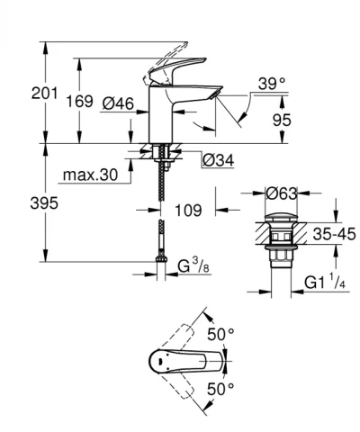 Baterija za lavabo GROHE EUROSMART S “click“