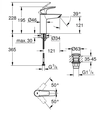 Baterija za lavabo GROHE EUROSMART M “click“