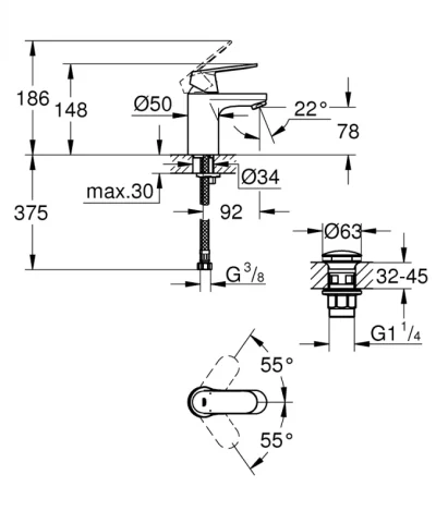 Baterija za lavabo GROHE EUROSMART COSMOPOLITAN S “click“