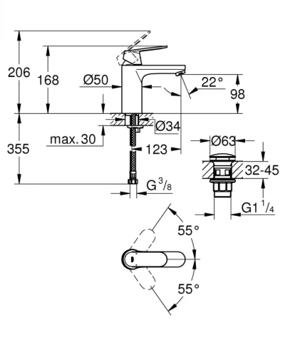 Baterija za lavabo GROHE EUROSMART COSMOPOLITAN M “click“