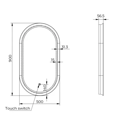 Ogledalo COPEN 500×900 sa alu ramom 56.5mm LED gold