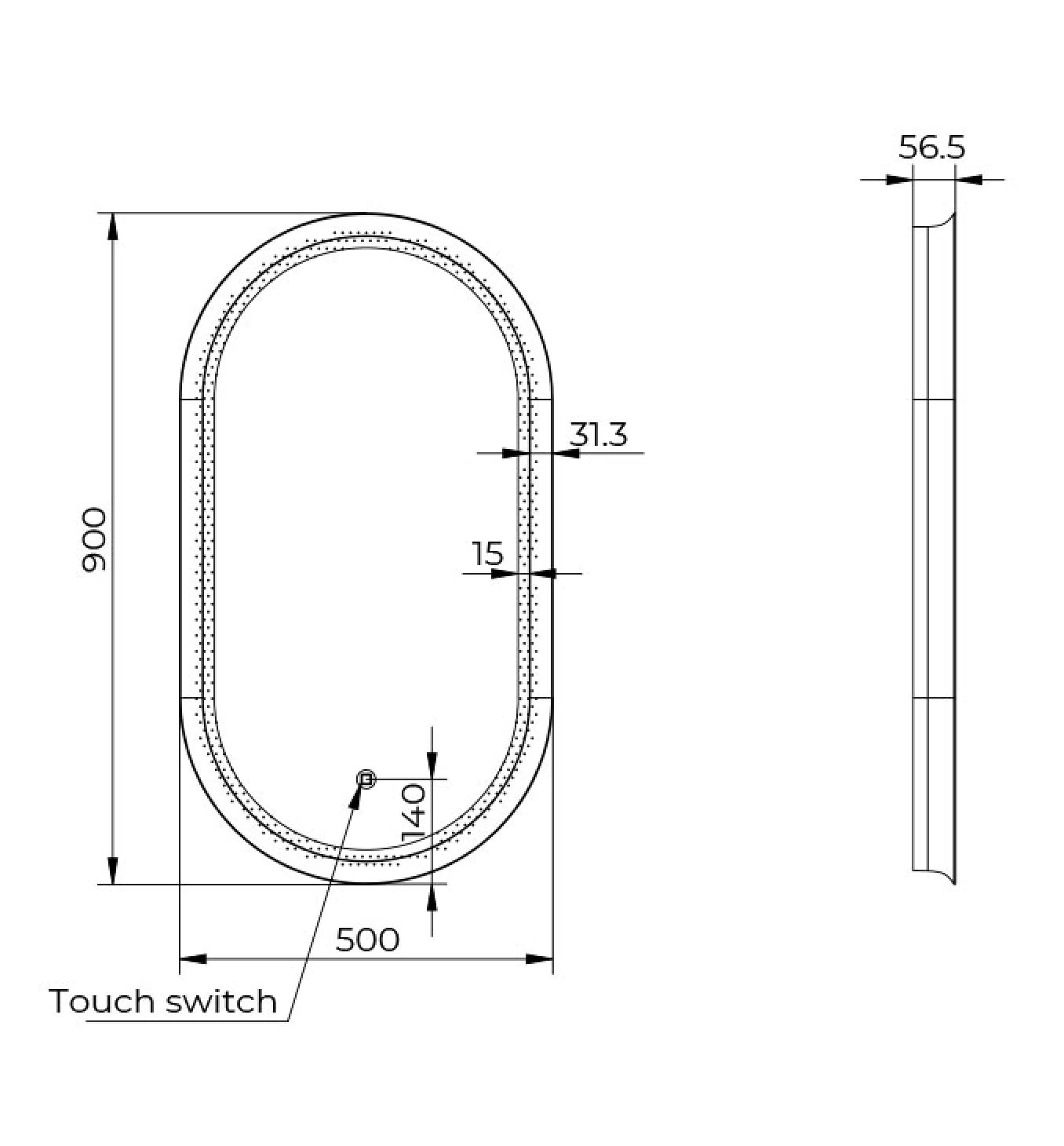 Ogledalo COPEN 500x900 sa alu ramom 56.5mm LED gold - Slika 2