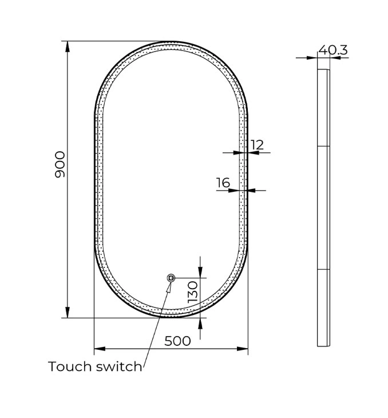 Ogledalo COPEN 500x900 sa alu ramom 40.6mm LED gold - Slika 3