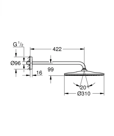Ruža tuša sa držačem GROHE RAINSHOWER MONO 310. 422mm brushed warm sunset