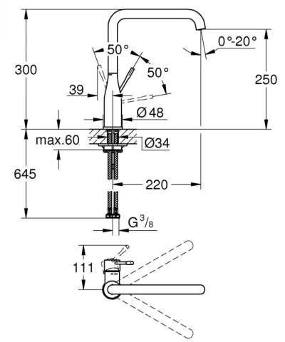 Baterija za sudoperu GROHE ESSENCE L hard graphite