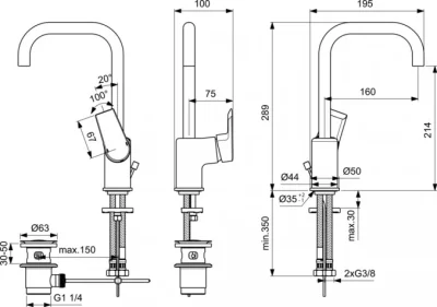 Baterija za lavabo IDEAL STANDARD TESI labud izliv