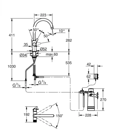 Baterija za sudoperu GROHE BLUE pure BauCurve C sp  filter S