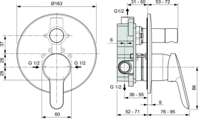 Ugradna baterija IDEAL STANDARD ALPHA sa prebacivačem komplet