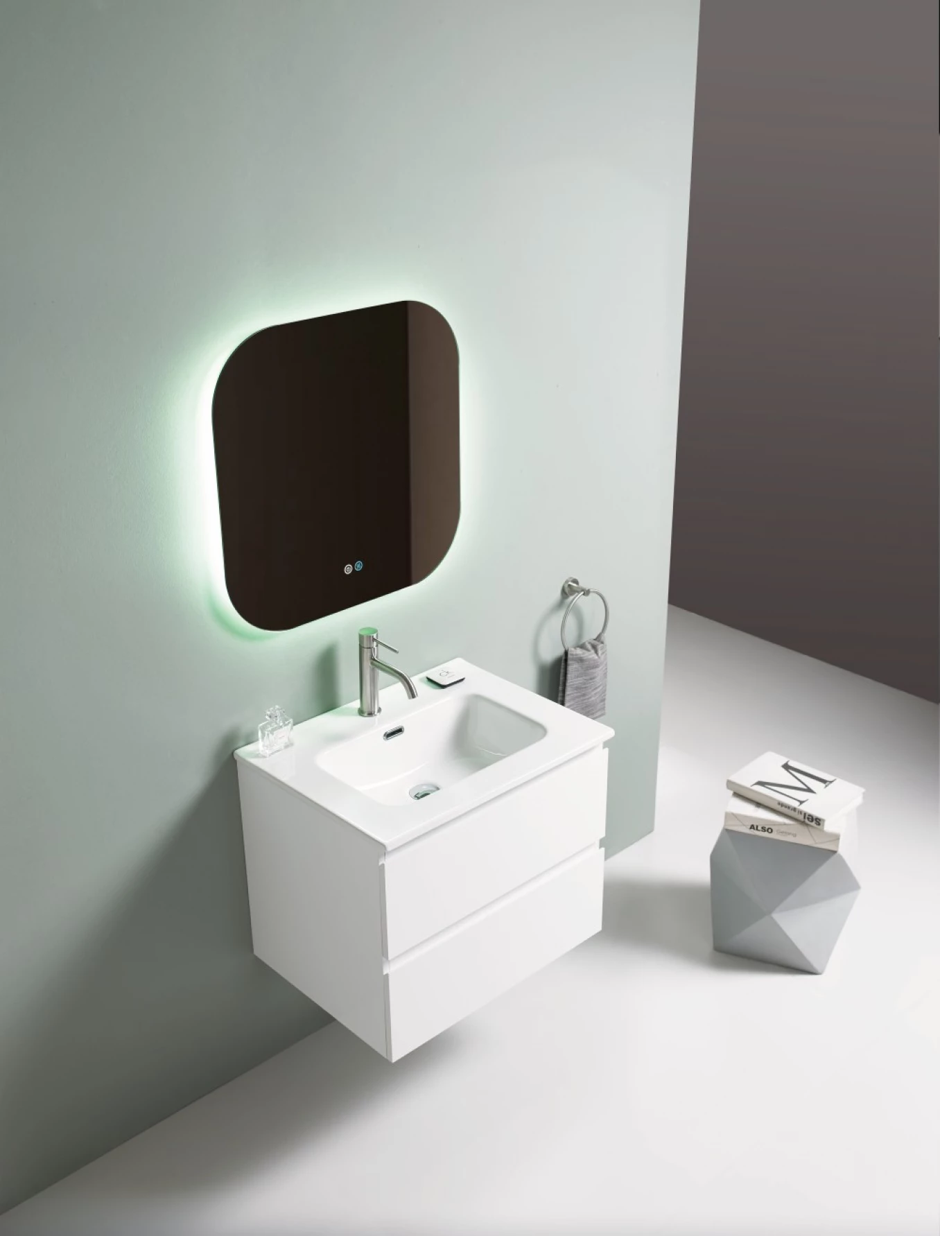 Toaletni ormarić UNILINE LUMA 600 sa lavaboom. soft close dve fioke 613x464x480 - Slika 4