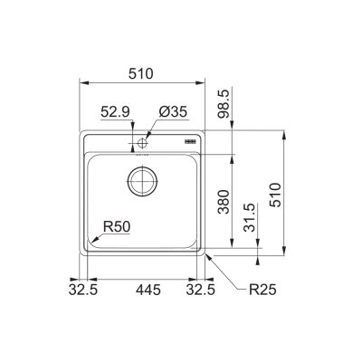 Inox sudopera FRANKE BELL BCX 610 51 51×51