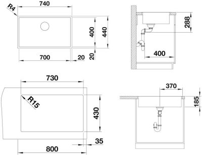 Inox sudopera BLANCO ZEROX 700 U DARK STEEL 70×40 siva