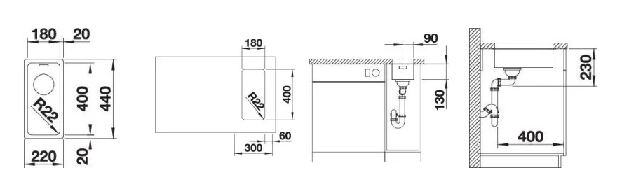 Inox sudopera BLANCO ANDANO 180 U 22x44 - Slika 2