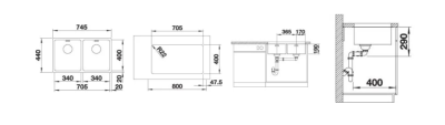 Inox sudopera BLANCO ANDANO 340/340 U 74,5×44