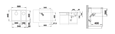 Inox sudopera BLANCO ANDANO 340/180 U 58,5×44