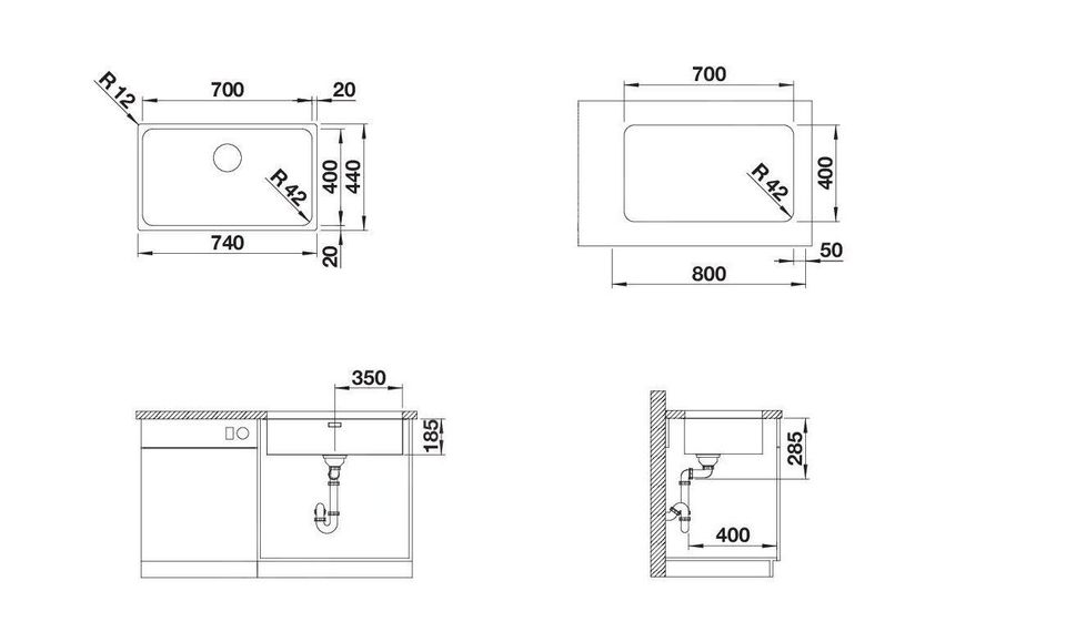 Inox sudopera BLANCO SOLIS 700 U 70x40 - Slika 3