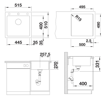 Granitna sudopera BLANCO PLEON 5 51,5×51 crna