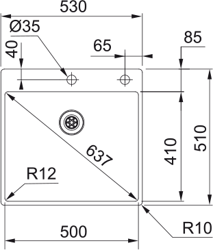 Inox sudopera FRANKE A BXX 210 50 TL 53×51