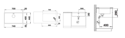 Inox sudopera BLANCO ANDANO 700 U 74×44
