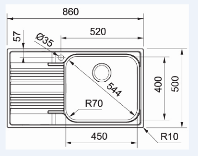 Inox sudopera FRANKE SMART SRX 611 86 LB 5MM LEVI 86×50